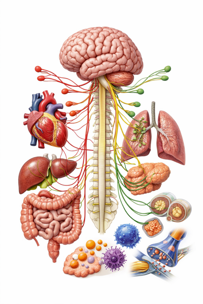 Si le nerf vague occupe une place centrale dans les mécanismes de régulation émotionnelle, il ne peut être considéré comme l’unique levier thérapeutique. Cet article propose une lecture intégrative à travers le modèle Corps-Conscience, mettant en lumière les interactions complexes entre le cerveau, le système nerveux autonome et les systèmes physiologiques impliqués dans la régulation du stress et de l’anxiété. dr Jean-Victor Belmère 