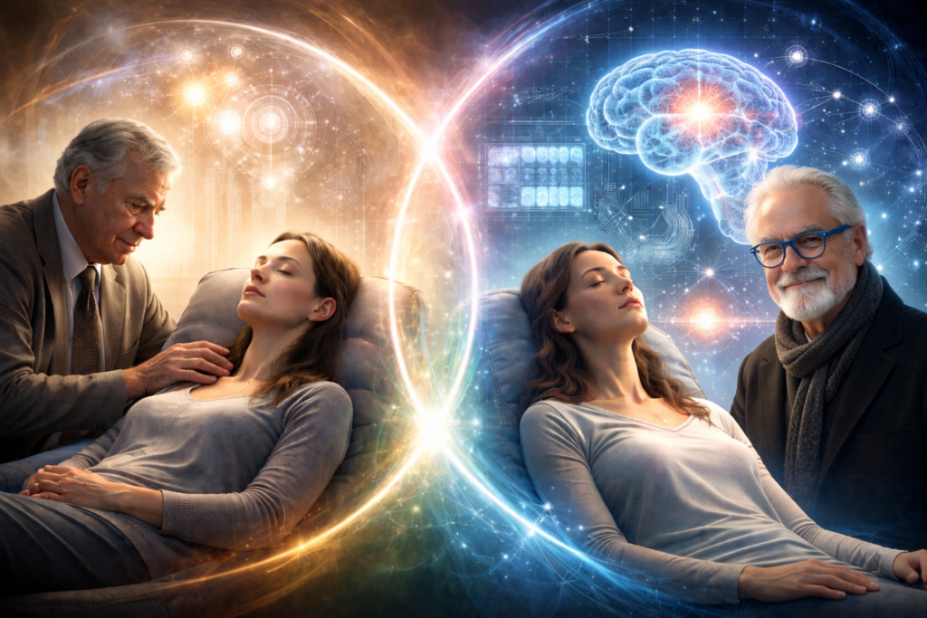 HYPNOTHÉRAPIE CORPS-CONSCIENCE by 1 L’hypnothérapie moderne évolue à la lumière des neurosciences contemporaines. Si Milton Erickson a révolutionné l’hypnose clinique par son approche permissive et centrée sur le langage, les données actuelles en IRM fonctionnelle, connectivité cérébrale et régulation autonome invitent à un changement de paradigme. L’approche Corps-Conscience replace la physiologie – tonus vagal, variabilité cardiaque, sécurité neurophysiologique – au cœur de la transformation thérapeutique. Cette évolution propose une hypnose intégrée, fondée sur la régulation autonome et la plasticité neuronale, particulièrement adaptée aux traumatismes complexes et aux troubles anxieux sévères. Dr Jean-Victor Belmère